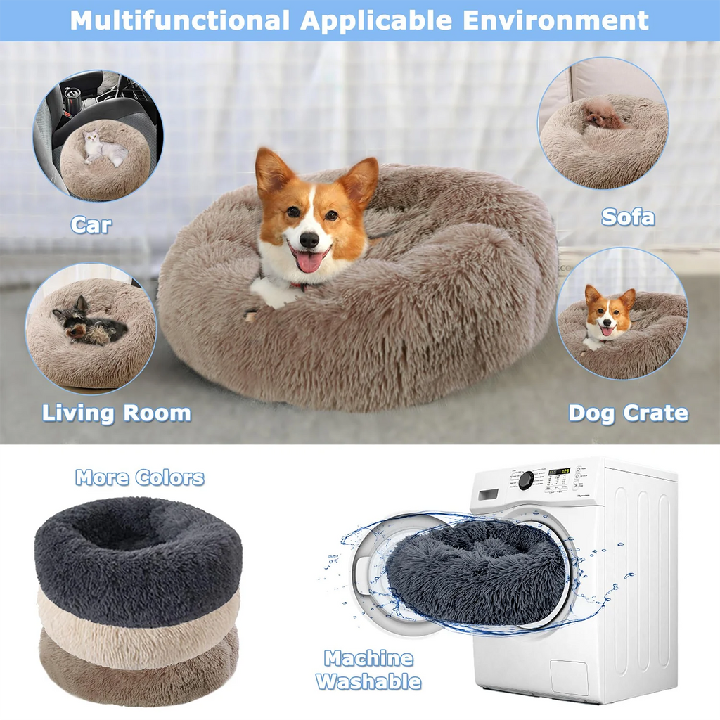 Cama redonda para animais de estimação, 40-90cm, 6 tamanhos, cama grande para cães, super macia, casa de pelúcia para cães médios, inverno, quente, dormir