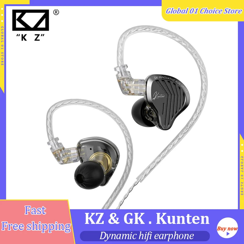 Kz Gk Kunten 1DD Dynamic Drive Earphone Hifi IEMs In Ear Earbuds 2pin Detachable Cable Metal Gamer Audiophile Headset