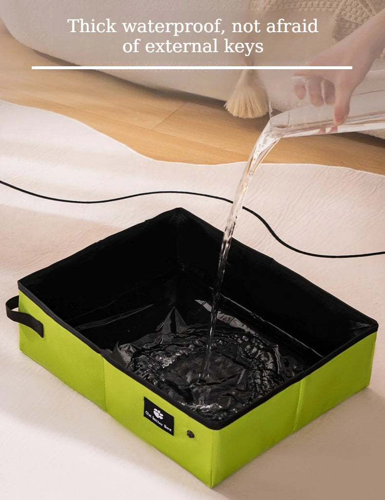 Caixa de Areia para Gatos Dobrável, Impermeável e Reutilizável, Bandeja de Areia Portátil para Viagem, Sanitário para Gatos, Uso Interno, em Casa, em Viagens e Acampamentos
