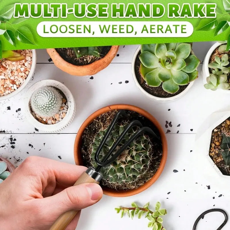 Conjunto de Ferramentas de Jardinagem Mini Portátil 3 Peças/1 Conjunto com Cabos, Pá e Rastelo para Jardinagem Interna e Plantio de Flores