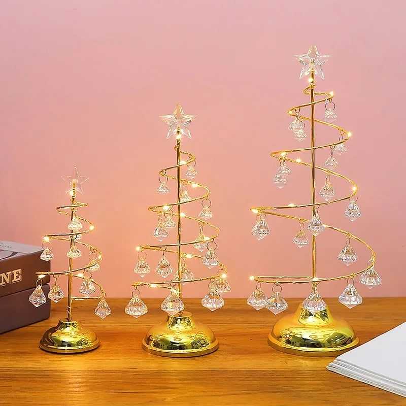 Galvanizado Árvore De Ferro LED Luzes Noturnas, Cristal Luminoso, Decoração De Mesa, Presentes De Natal