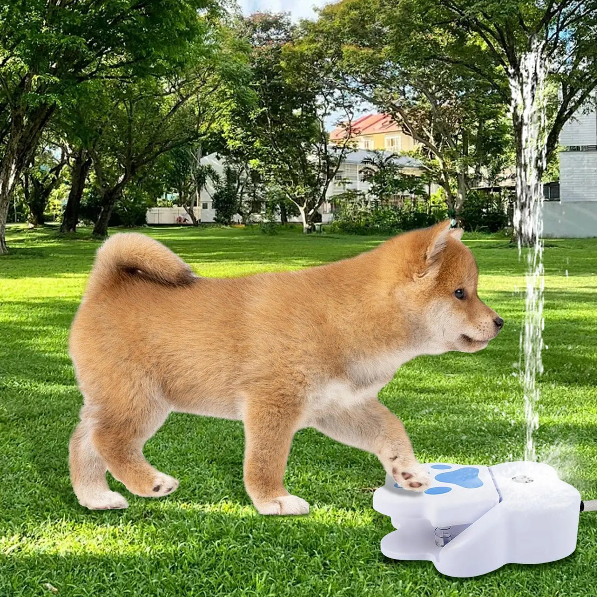 Fonte de Água para Animais de Estimação com Ativação por Pisada, Bebedouro para Cães, Sprinkler para Filhotes, Dispensador de Água para Animais de Estimação para Jardim Externo