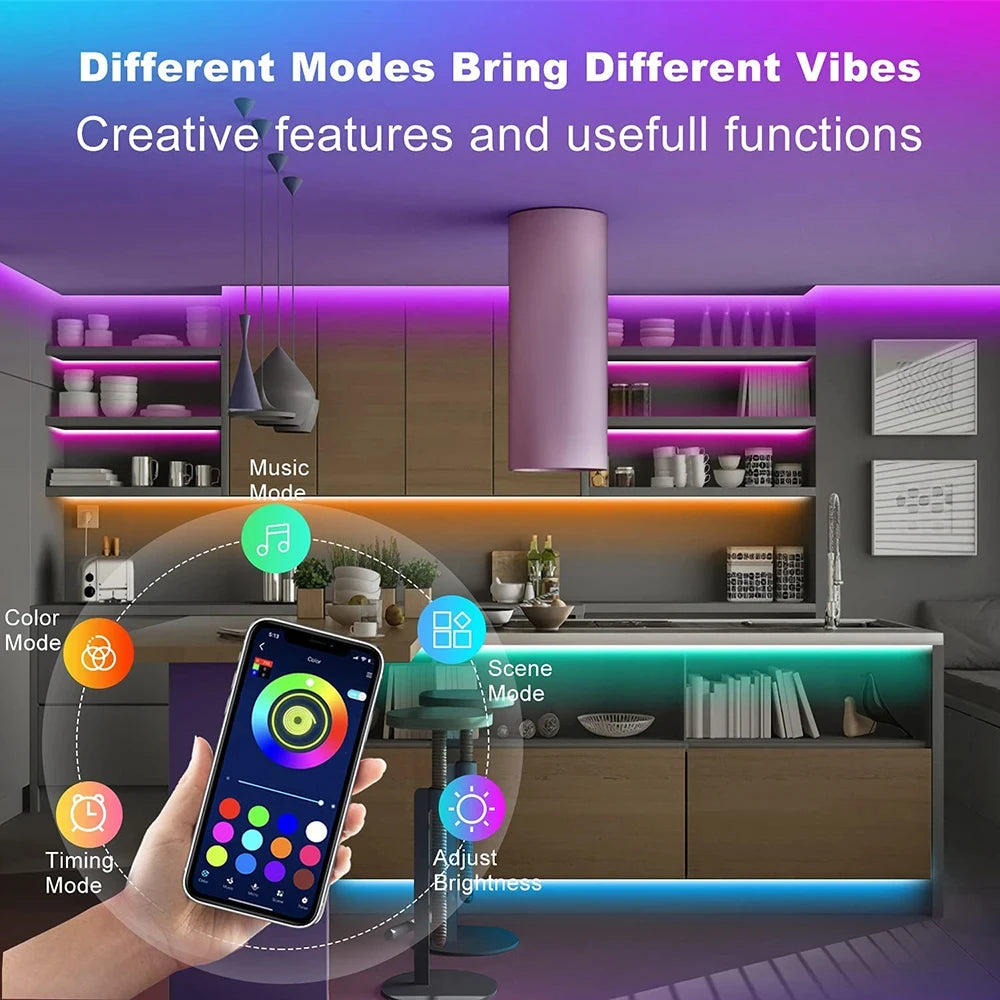 Smart Bluetooth LED Strip Lights, APP Controle Remoto, Fita Flexível, Diodo Lamp Tape, TV Backlights, Sala de jogos, Home Decor, SMD 5050