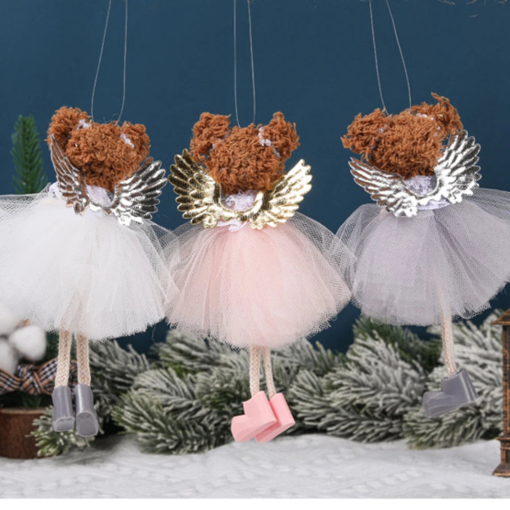 Natal Pendurado Malha Sequin Saia, Anjo Xmas Árvore Pingente Enfeites, Decoração de Casa, Noel, Presentes, 2022