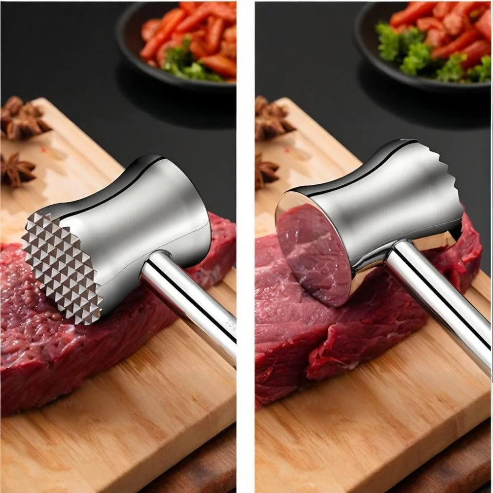 Martelo amaciador de carne em aço inoxidável 304, aperto ergonômico fundido de precisão para amaciamento de carne doméstica e ferramenta de amaciamento de bife