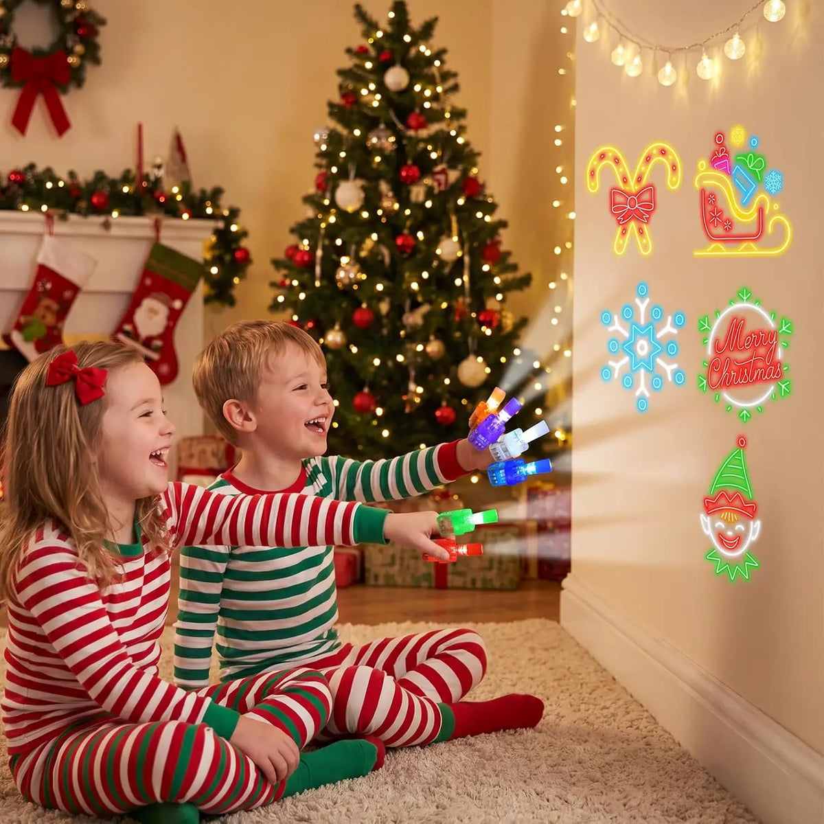 Luzes de Projeção de Dedos de Natal, Luzes de Dedos que Brilham no Escuro para Festas, Lembrancinhas de Natal, Lâmpada de Dedo LED com Padrão Aleatório