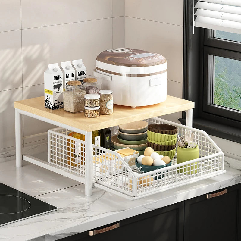 Organizador de Bancada de Cozinha – Prateleira Multiuso para Micro-ondas, Temperos, Máquina de Café e Impressora
