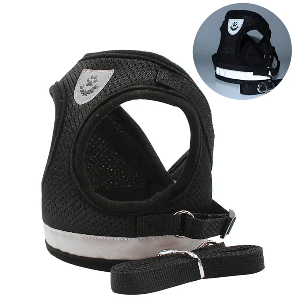 Conjunto de Coleira para Gato, Colete Ajustável Refletivo Anti-Fuga, Coleira para Cães Pequenos, Suprimentos para Filhotes e Gatos