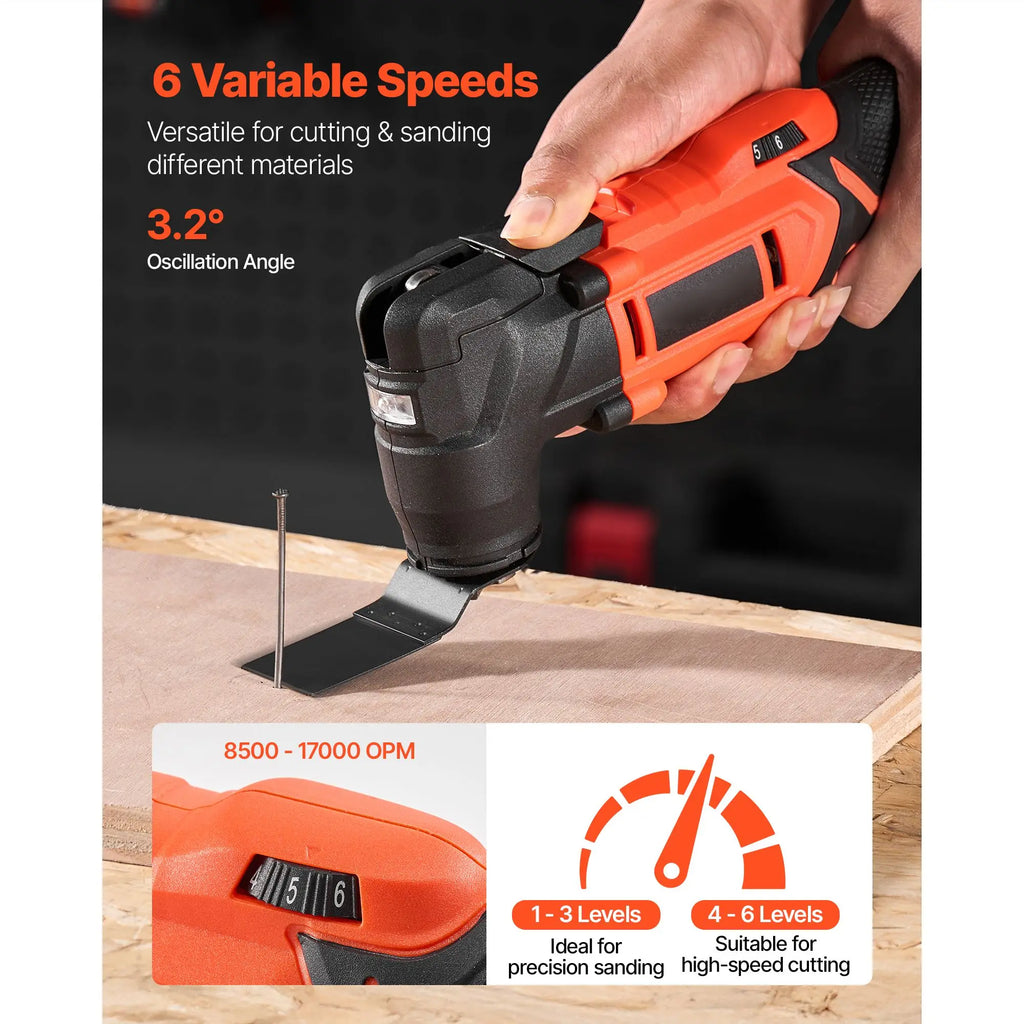 20V Cordless Oscillating Tool Multitool with 6 Variable Speeds 8500-17000 OPM 3.2 Degree Angle Battery Powered