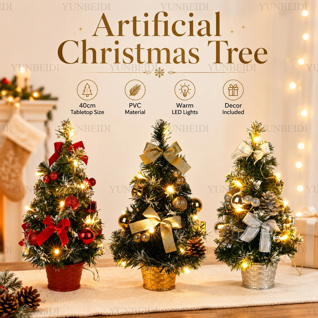 Árvore de Natal de 40CM com Luzes LED, Mini Árvore de Natal Artificial, Decoração de Mesa para Casa, Decoração de Natal, Presente de Ano Novo
