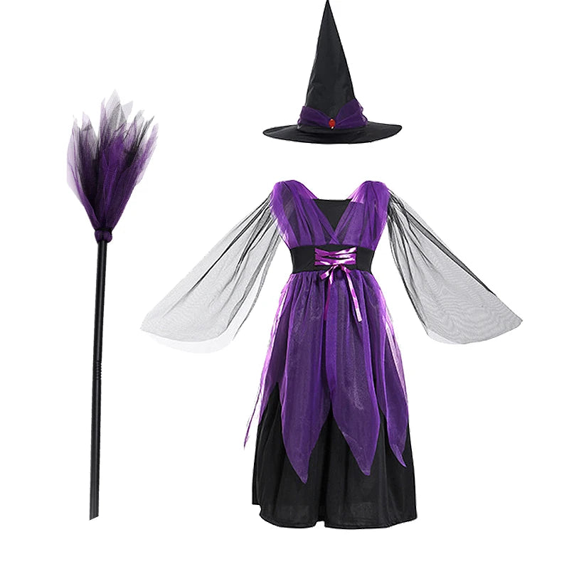 Fantasia de bruxa de Halloween para meninas, vestidos de vampiro para crianças, roupas de festa de carnaval, roupas para crianças