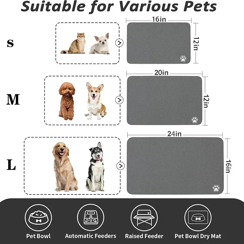 Tapete Absorvente para Alimentação de Animais de Estimação, Tapete para Cães e Gatos para Comida e Água, Fácil de Limpar, Tapetes para Animais de Estimação de Secagem Rápida para Bebedores Desordenados