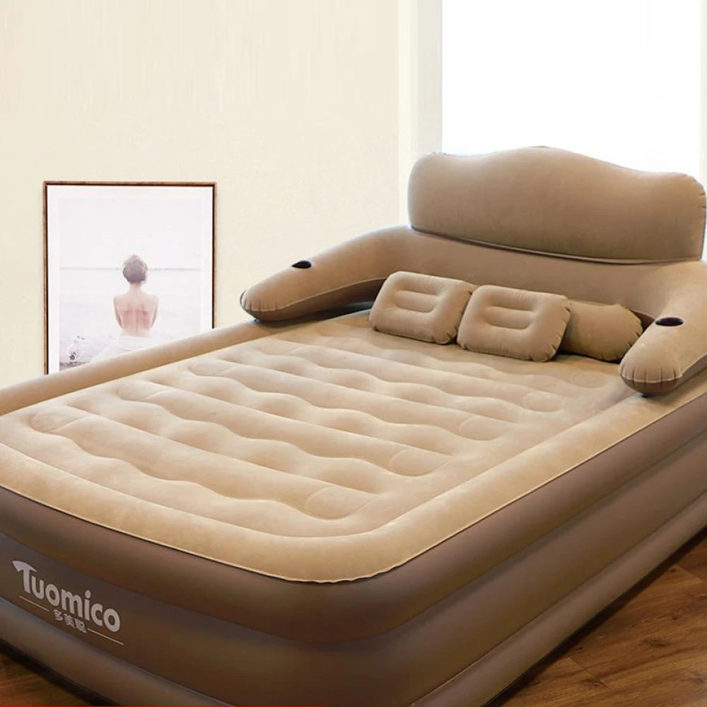 Colchão inflável para 2 pessoas, acampamento, dobrável, casa, interior, exterior, almofada de ar, 48cm de altura, preguiçoso, colocação, macio, amigável à pele