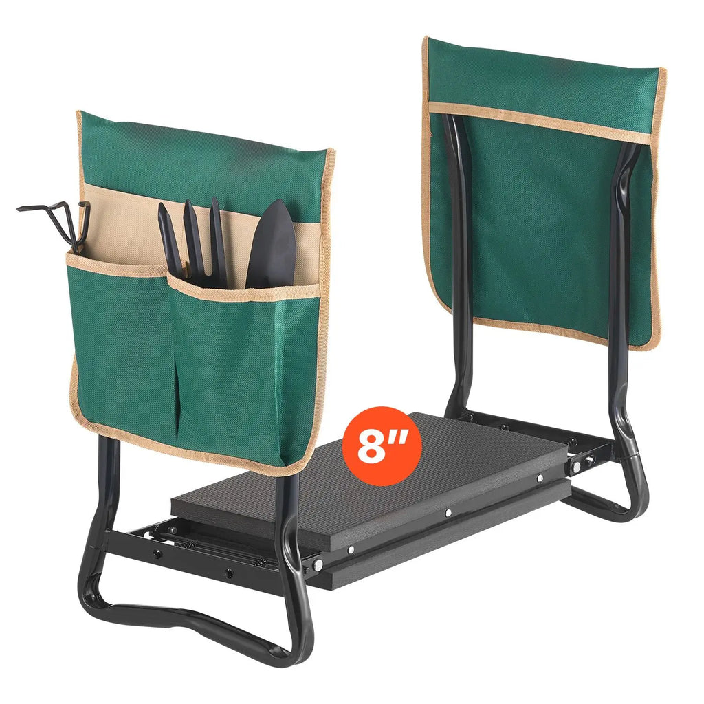 "Garden Tools Accessories Heavy Duty Folding Garden Kneeling Stool with 8 in Wide Kneeling Pad & 2 Tool Bags"