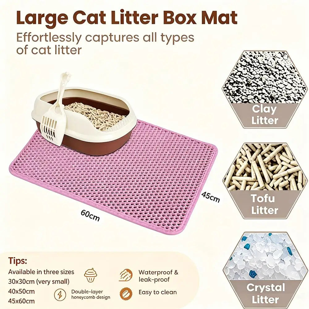 Tapete de areia para gatos, camada dupla, antiderrapante, grande, caixa de areia para animais de estimação, resistente ao desgaste, à prova d'água, antiderrapante, tapete de areia para gatos
