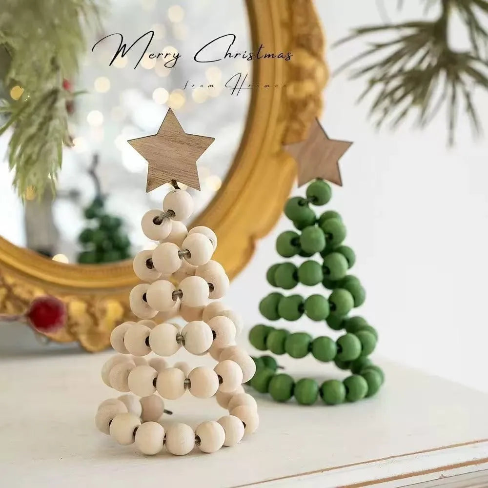 Enfeites de Natal Criativos de Alta Qualidade Nórdicos com Contas de Madeira para Árvore de Natal, Ornamento de Mesa, Árvore de Natal Artificial