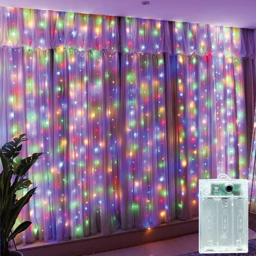 Luzes de Natal LED, Cortina de Luzes de Fada, Alimentadas por Bateria, 8 Modos, Decoração de Natal para Casa, Feriados, Ano Novo 2027, Lâmpada