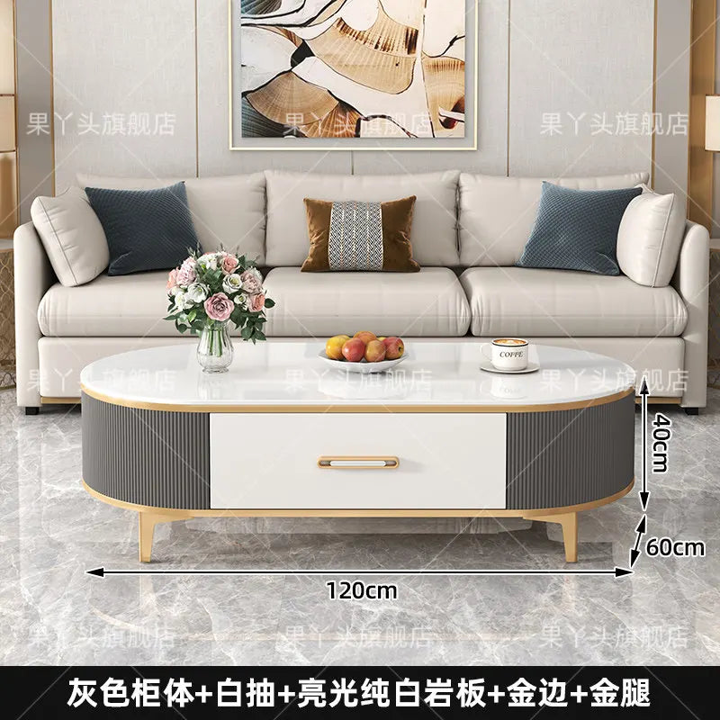 Mesa de Jantar, Mesa de Centro para Escrita e Café, Gavetas Móveis, Mesa Lateral de Luxo com Armazenamento para Sala de Estar, Mesa Auxiliar Moderna, Móveis Modernos