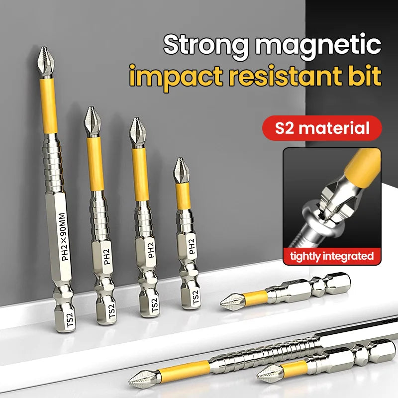 Brocas Longas de Aço Liga Antiderrapantes PH2, Ponta Magnética para Chave de Fenda, Broca de Impacto para Madeira 25/50/65/70/90/150mm