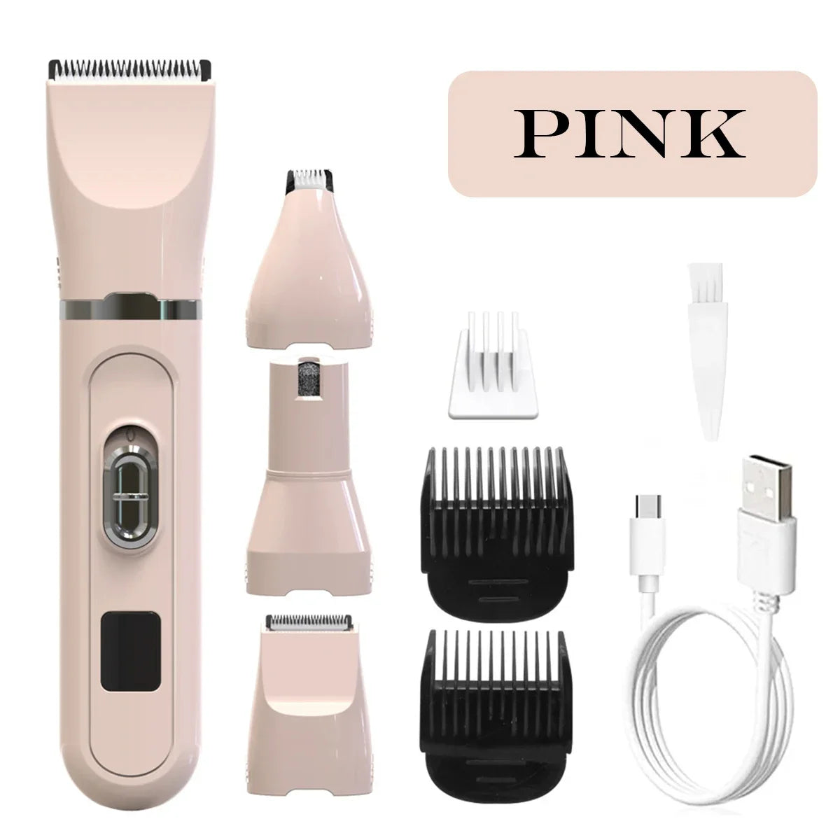 Conjunto 4 em 1 para tosa e cuidados com animais de estimação, 4 lâminas diferentes, barbeador de pelos de animais de estimação, baixo ruído, recarregável, sem fio, seguro, aparador de cães