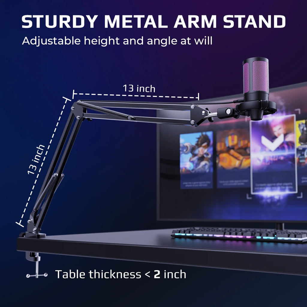 FIFINE Ampligame A2T Gaming Microphone Kit with Boom Arm for Streaming, Tap-to Mute & RGB Lighting, Plug and Play for PC/PS4/5