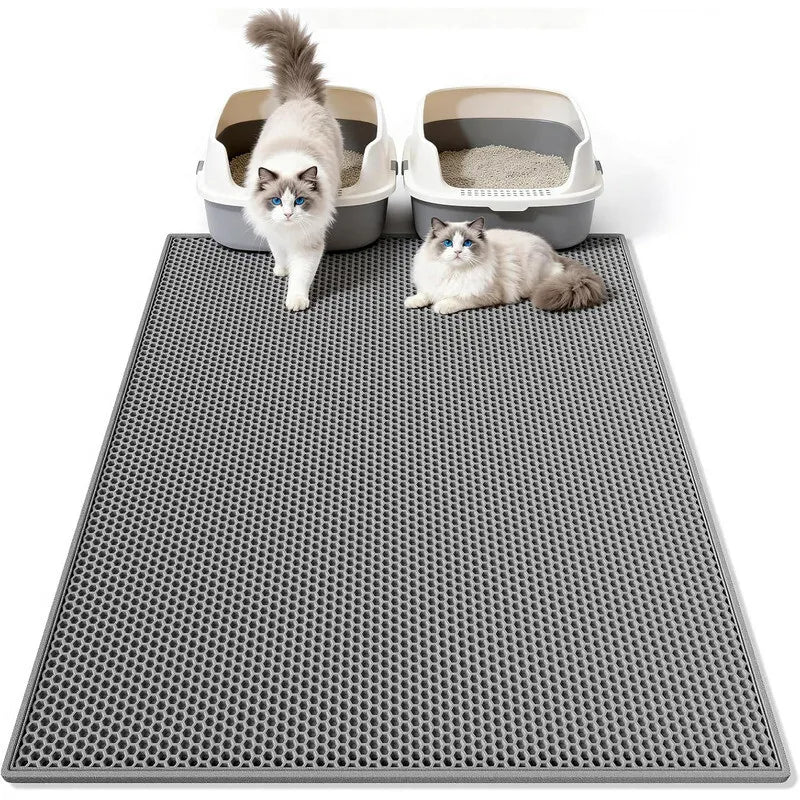 Tapete para caixa de areia de gato, design de dupla camada em favo de mel, base de EVA para caixa de areia, retém a urina e evita que a areia se espalhe, fácil de limpar, tapete antiderrapante, reduz a quantidade de areia e