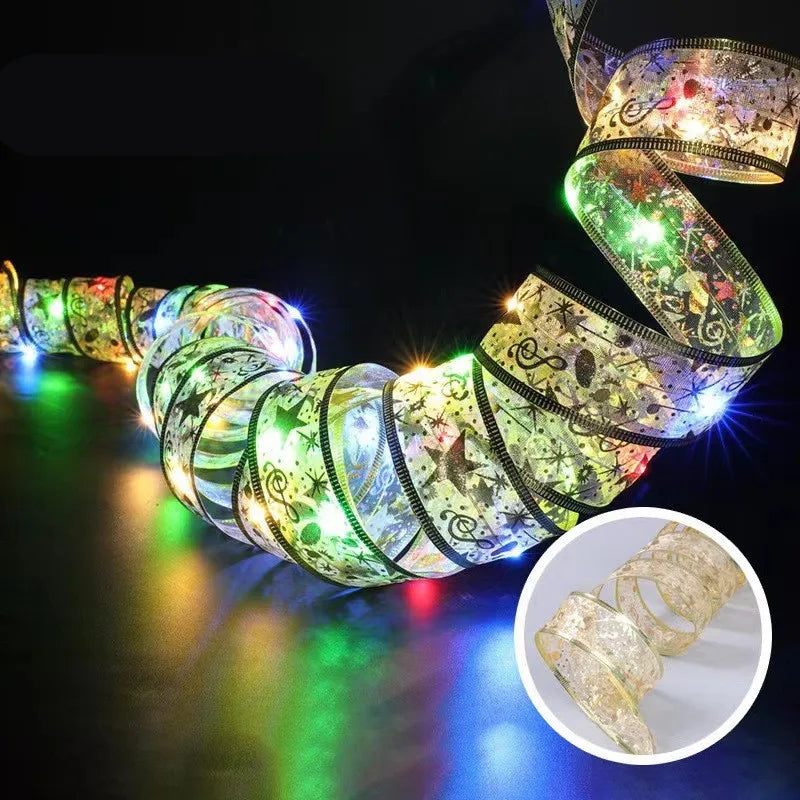 LED Ribbon Fairy Lights para Natal, enfeites de árvore de Natal, decoração, DIY Bows, String Light, Ano Novo, 2025, 2025