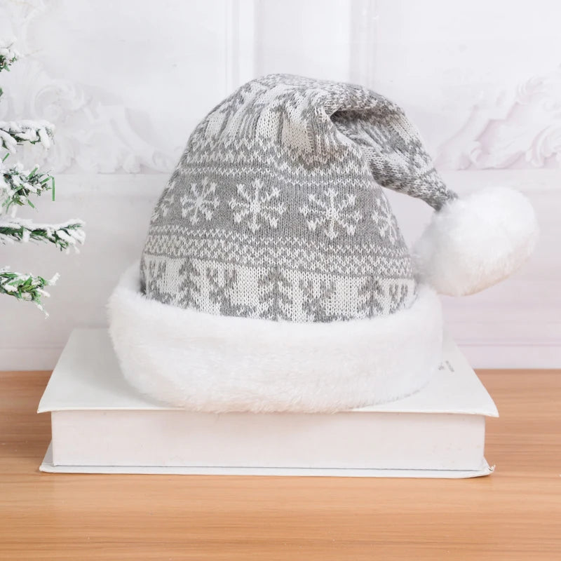Gorro de Natal Tricotado 2026 com Pompom Fofo para Adultos, Touca Macia de Papai Noel, Presente de Ano Novo para Família, Decoração de Natal