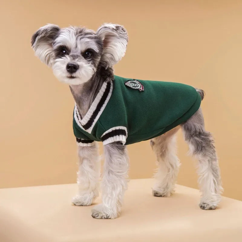 Suéter estilo universitário para cães, colete de malha com decote em v, casaco de inverno para animais de estimação, roupas quentes para cães pequenos, médios e grandes, gatos