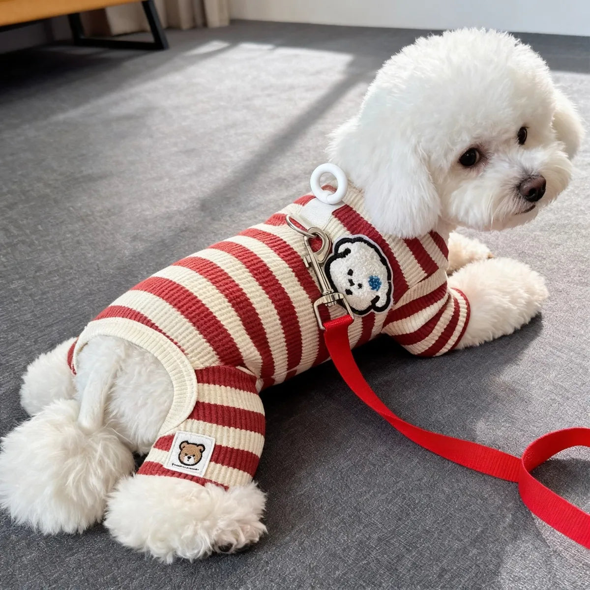 Roupa para Cães de Estimação para Outono e Inverno, Adequada para Filhotes Pequenos com Quatro Patas e Listras Quentes