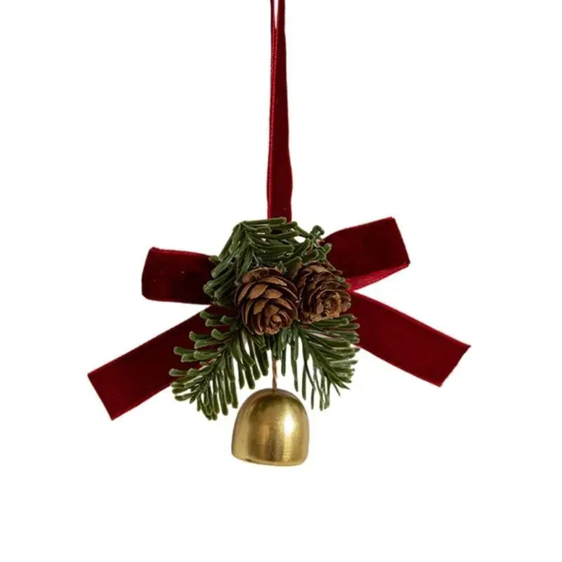 E8bd veludos bowknot pinha sinos árvore pendurado ornamento decoração para casa