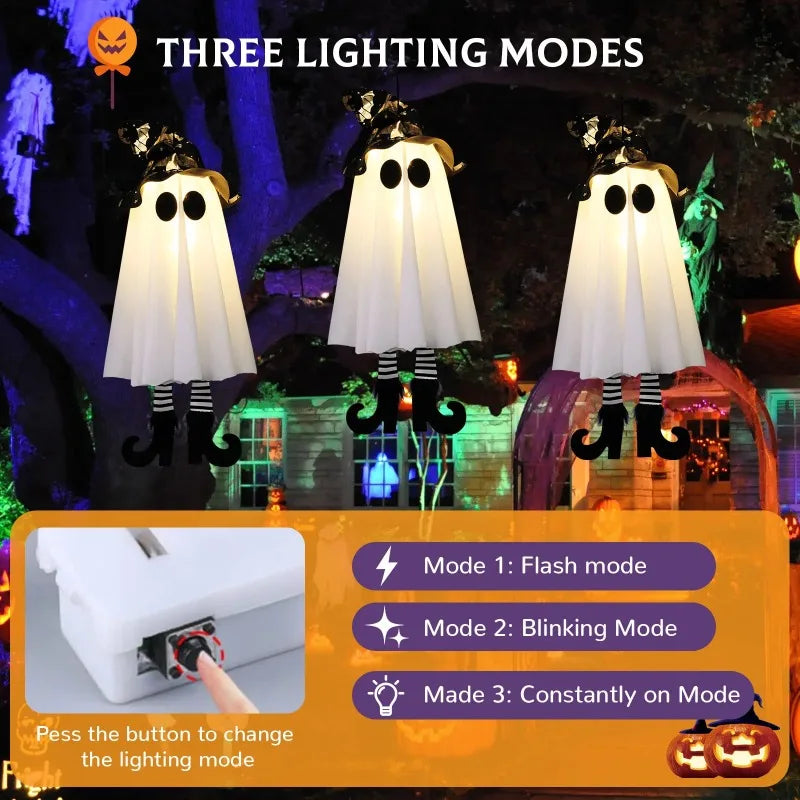 Decorações de Fantasmas Pendurados para Halloween, Ornamentos de Fantasmas Assustadores Iluminados para Quarto, Quintal, Pátio, Jardim, Árvore, Festa, Decoração de Halloween