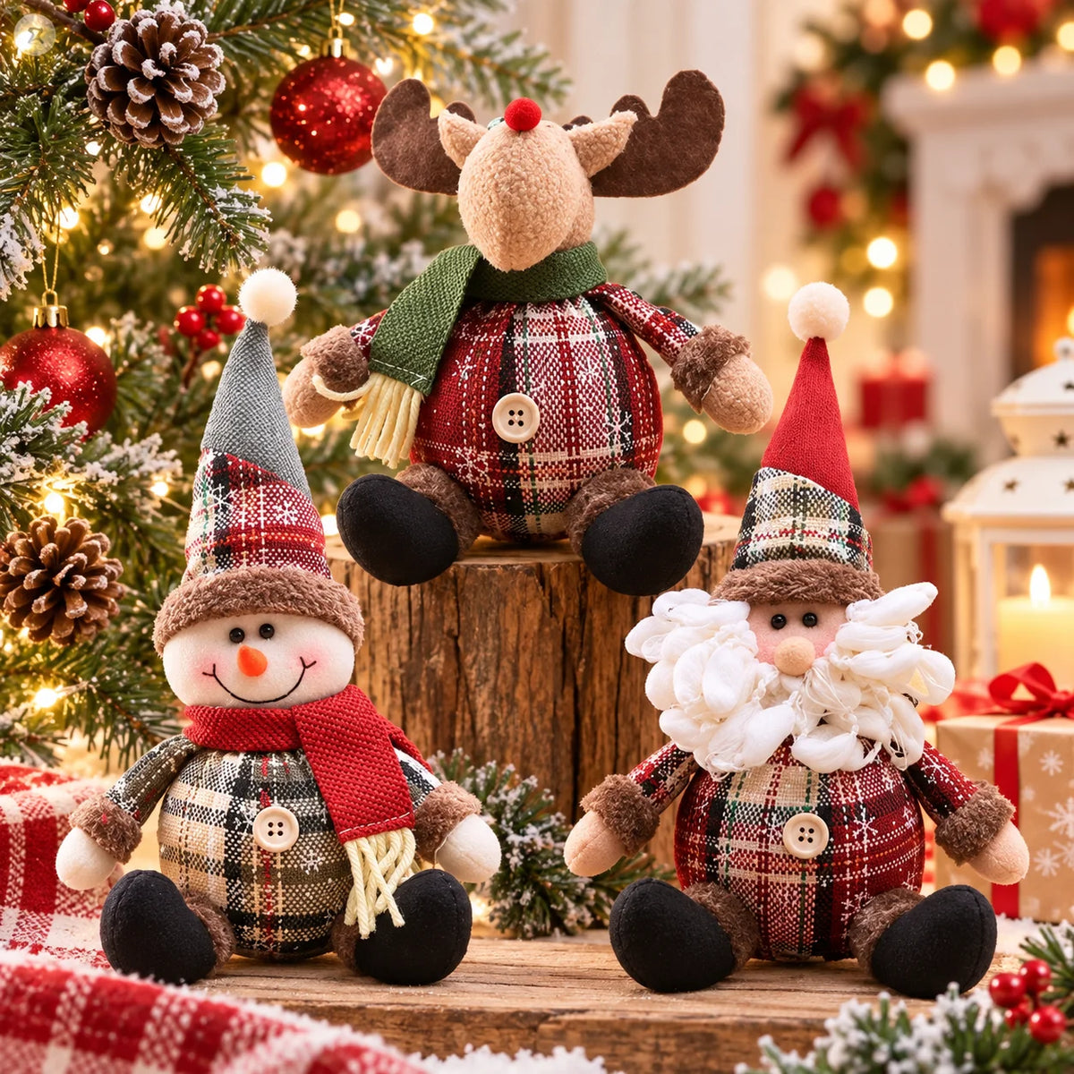 Bonecos de Natal para decoração de árvores, incluindo o Papai Noel, o boneco de neve e as figuras de renas, para decoração de casa, presentes de aniversário e para celebrar o Natal.