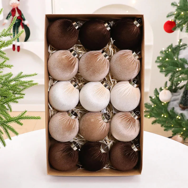 Bolas de Natal de Veludo 8cm 15PCS Enfeites de Natal com Tecido Flocado para Decoração de Árvore de Natal e Festas em Casa