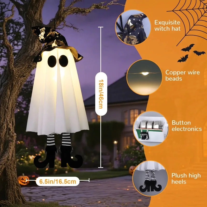 Decorações de Fantasmas Pendurados para Halloween, Ornamentos de Fantasmas Assustadores Iluminados para Quarto, Quintal, Pátio, Jardim, Árvore, Festa, Decoração de Halloween
