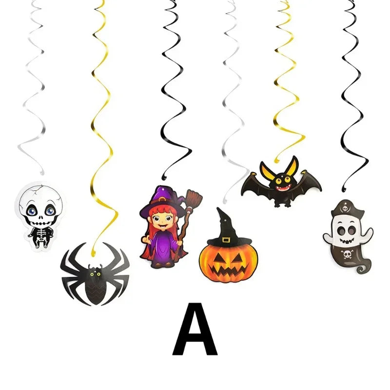 2026 Decoração Suspensa em Espiral para Casa Assombrada de Halloween, 6 Peças/Conjunto, Ornamento DIY para Teto, para Decoração de Eventos e Festas Temáticas de Halloween