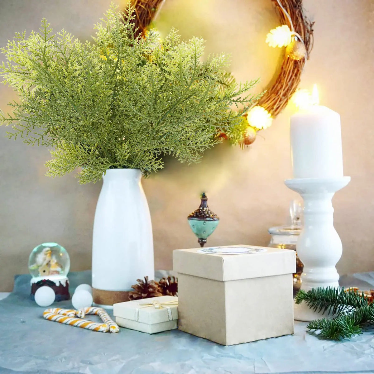 Artificial Pine Branches Simulação, Planta verde, Folhas falsas, Natal, Ano Novo, Decoração do lar