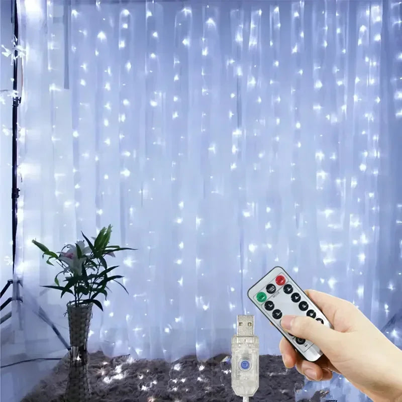 Decoração de casa de natal usb 8 modos luzes guirlanda de fadas led cortina luzes da corda com controle remoto para o quarto casamento