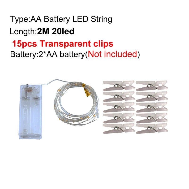 LED String Lights Photo Clip USB Bateria Operado Guirlanda Fada Lâmpada Decoração De Natal Feriado Festa De Casamento Xmas Iluminação - Kasa & Pet