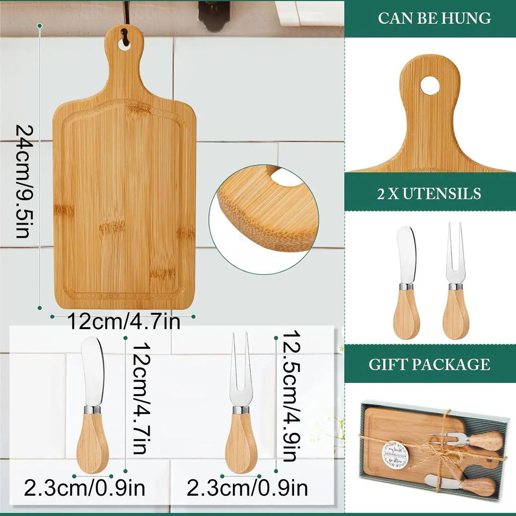Conjunto de placa de charcutaria de bambu-bandeja de servir queijo de madeira com talheres para casamento natal festa de inauguração decoração de casa