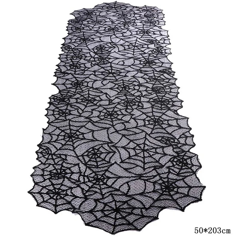 Kit de Decorações de Halloween: Toalha de Mesa com Teia de Aranha, Caminho de Mesa, Decoração para Lareira, Toalha de Mesa com Renda e Teia de Aranha, Decoração para Festa de Halloween - Kasa & Pet