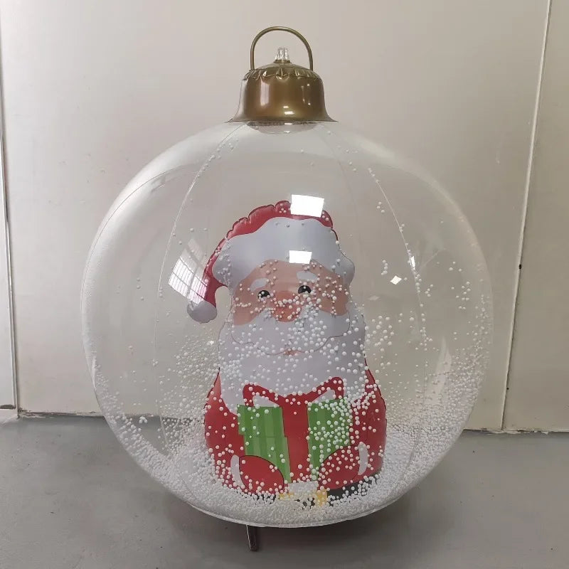 Bola Decorativa Inflável de Natal 60cm, Bolas Gigantes Grandes de PVC para Exteriores, Decorações para Árvore de Natal, Bola de Brinquedo Sem/Com Luz
