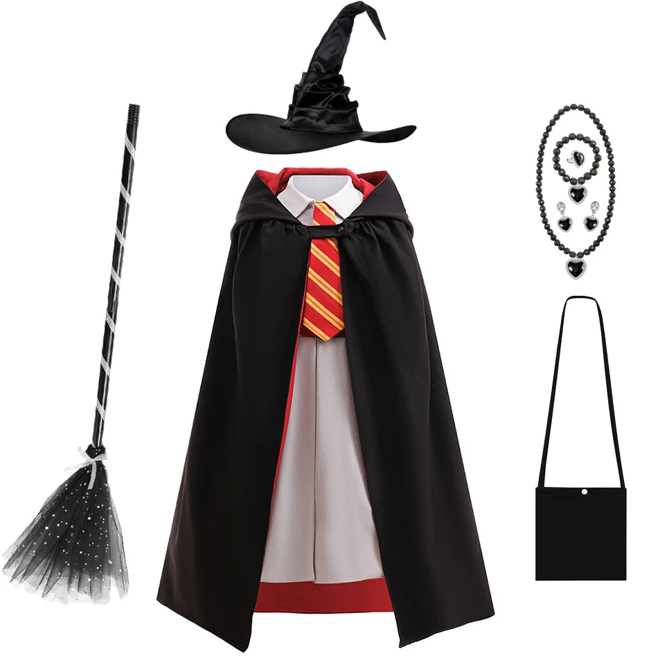 Meninas assistente escola cosplay vestido com capa uniforme da academia mágica para o dia das bruxas crianças bruxa role play festa traje carnaval