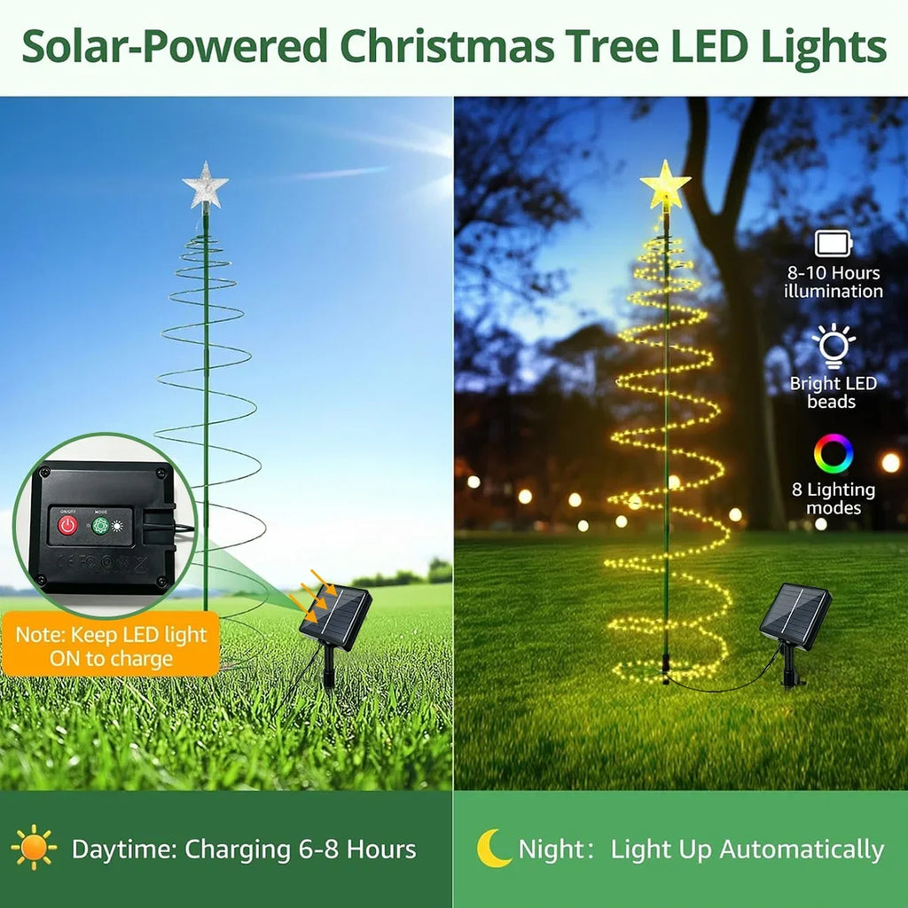 Luz solar para exterior, luminária de árvore de Natal, guirlanda de fadas LED em forma de estrela, RGB, com efeito de luz intermitente, à prova d'água, para jardim, pátio, relvado, quintal, decoração de festas.