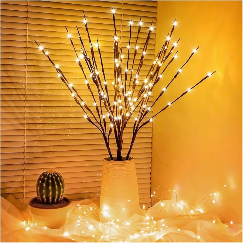 Led ramo de árvore de natal luzes a pilhas dobrável galho ramo luzes para casa interior vaso decoração do festival do feriado