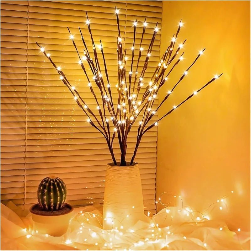 Led ramo de árvore de natal luzes a pilhas dobrável galho ramo luzes para casa interior vaso decoração do festival do feriado