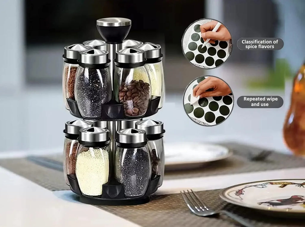 Organizador Giratório de Temperos para Bancada, Torre de Armazenamento de Temperos Giratória com 6/12 Potes Vazios, Suporte para Temperos