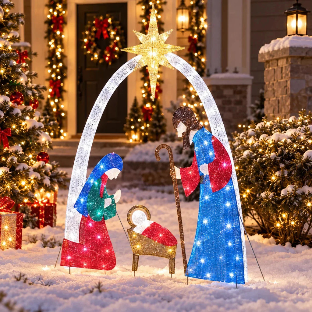Presilha de Natal com Iluminação LED para Jardim, Decoração de Natal para Gramado, Presilha de Presépio, Enfeite de Natal, Decoração de Ano Novo