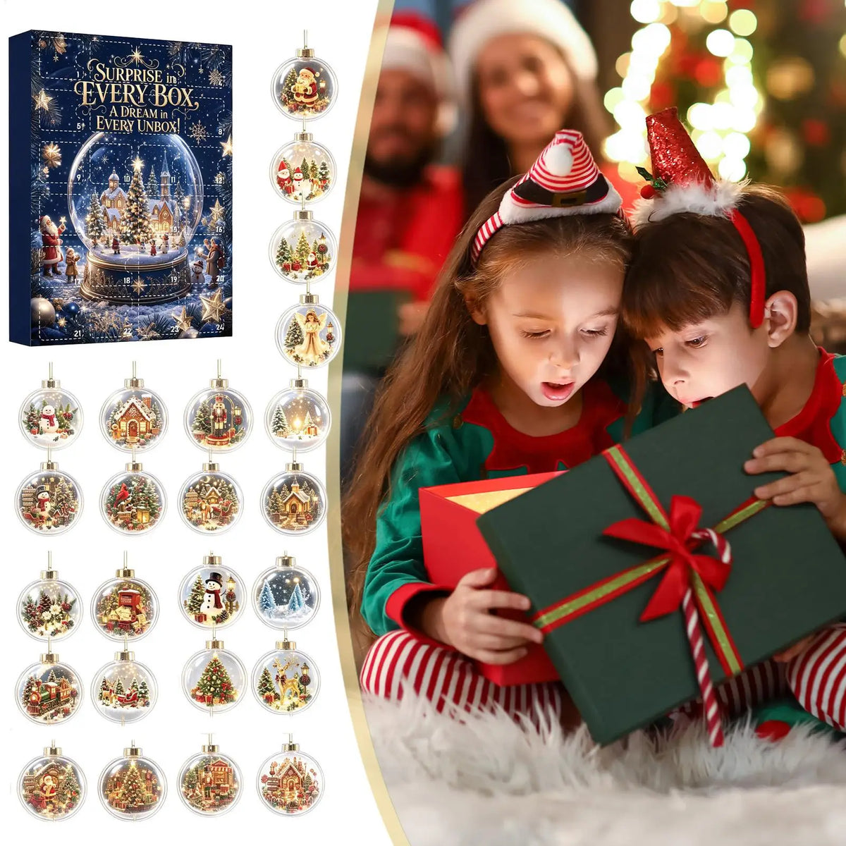 Calendário de contagem regressiva para o Natal, com motivos de paisagem nevada, enfeites reutilizáveis, modelo clássico de 24 dias, enfeites de acrílico planos para guardar como lembrança, ideal para proprietários de ca