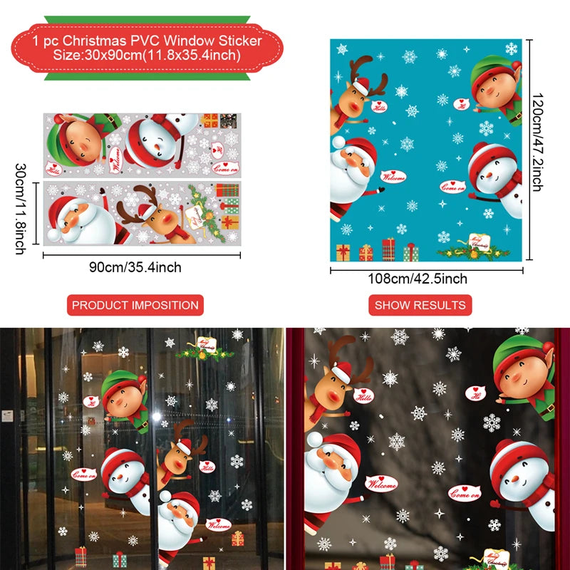 Adesivo de janela de natal, decorações de feliz natal para casa 2024, ornamento de natal, presentes de natal, ano novo 2025